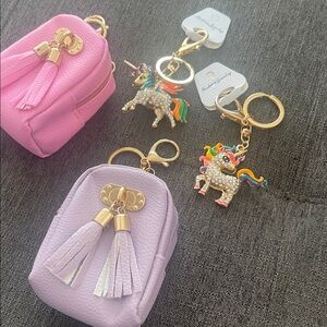 Fashion Jewelry Pink and Lavender Unicorn Bag Set